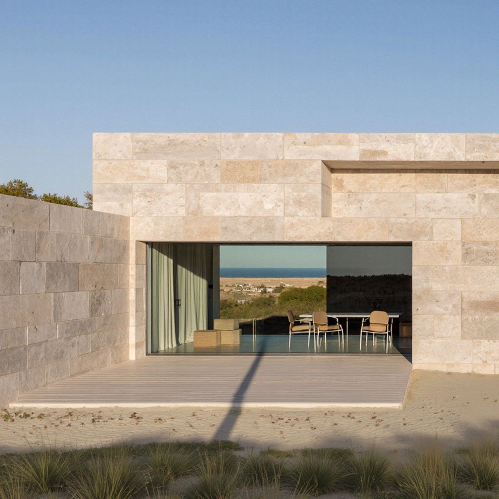 Fachada de piedra proyecto Chile. Oficina de arquitectura Taller CAC